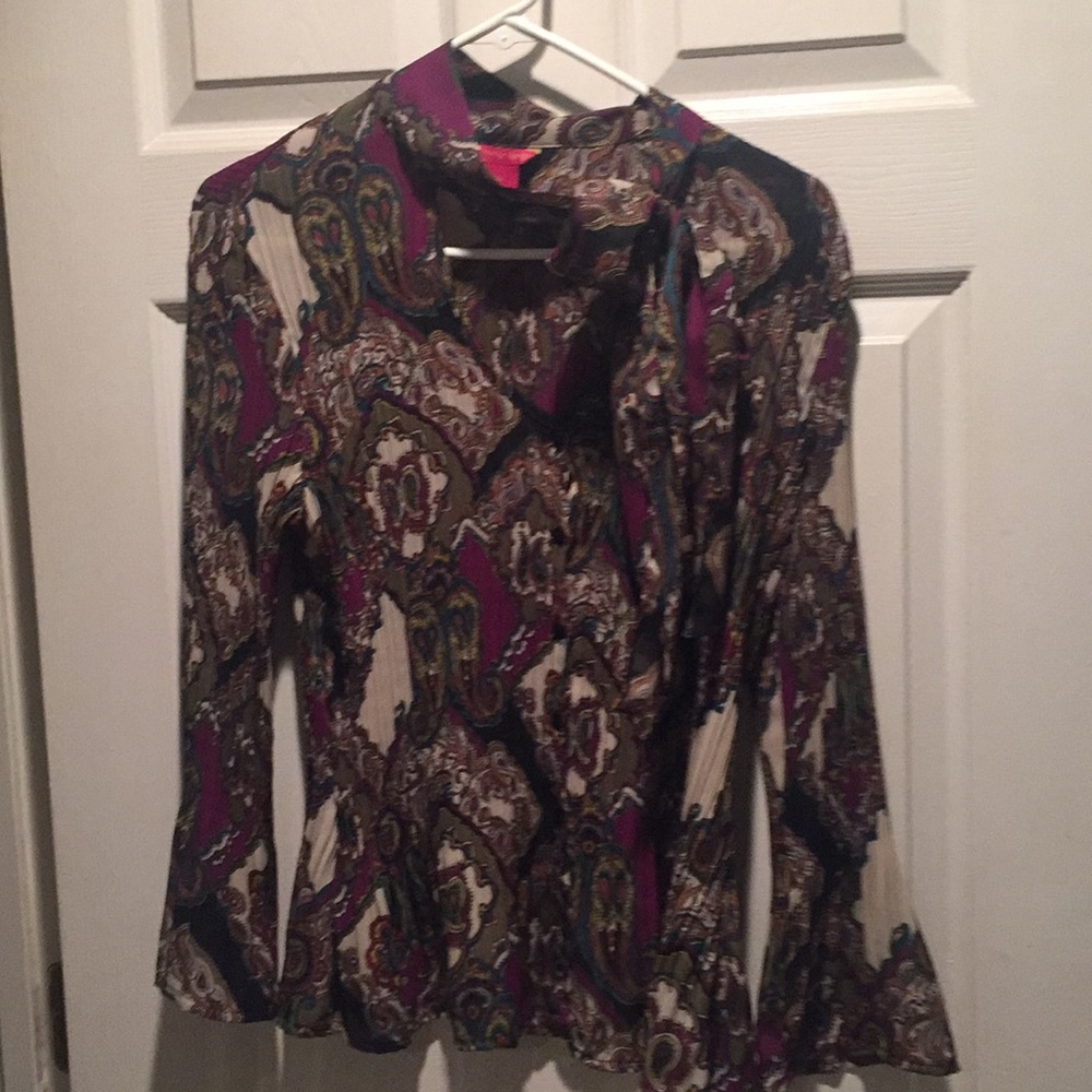 Macy’s Sunny Leigh Jewel toned button down blouse.